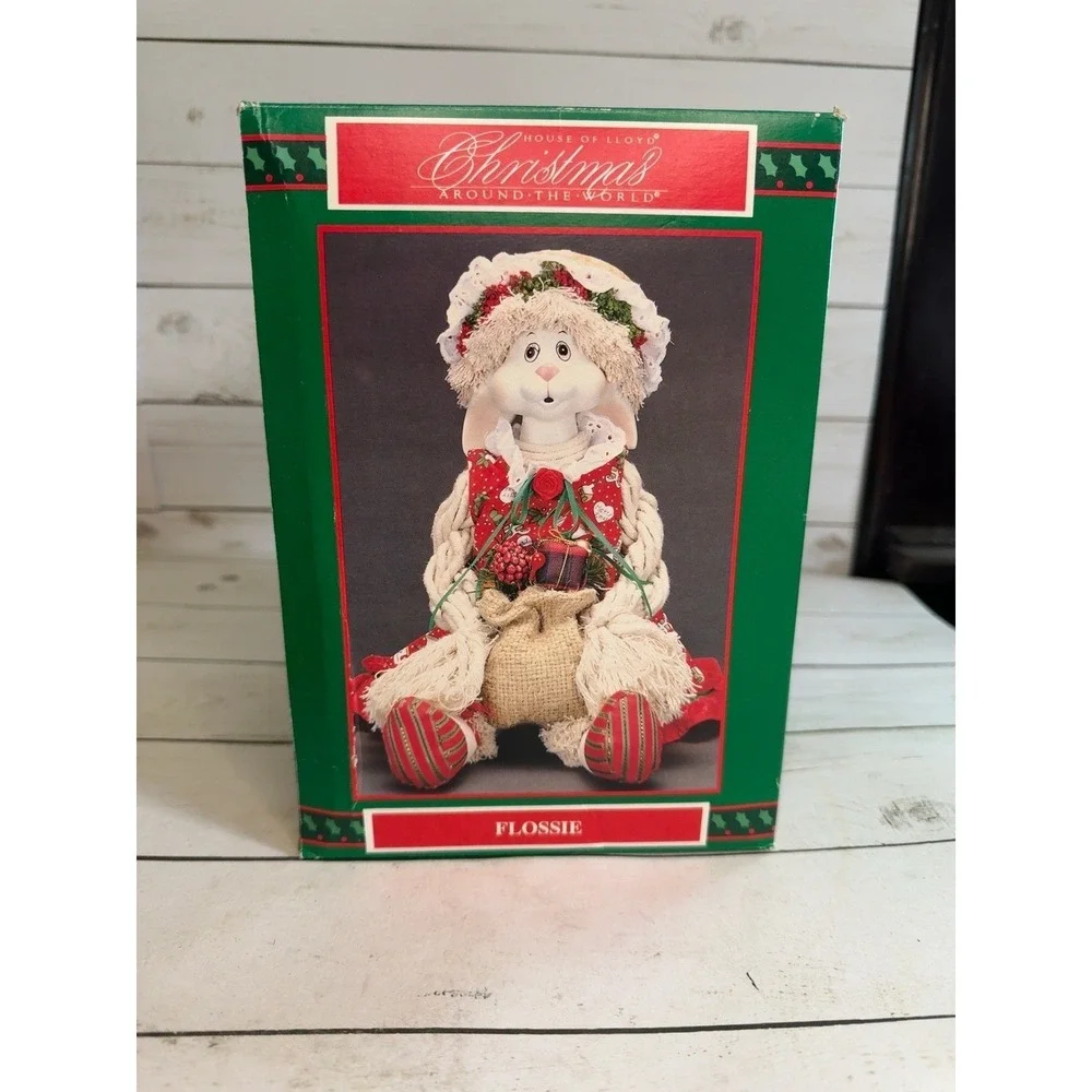 House of Lloyd Flossie Rabbit Figurine‎ 1993 Porcelain Face w/ Box Christmas Vtg